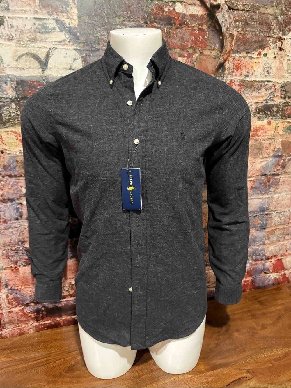 Ralph Lauren Dark Charcoal Gray Button-Down Polo Shirt - Picture 4 of 6